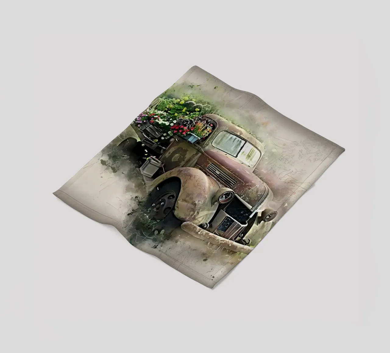 Auto retrò con fiori coperta in pile da diedrich