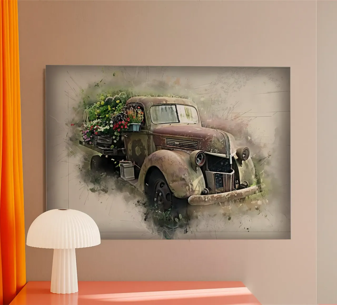 Auto retrò con fiori alluminio dibond da diedrich