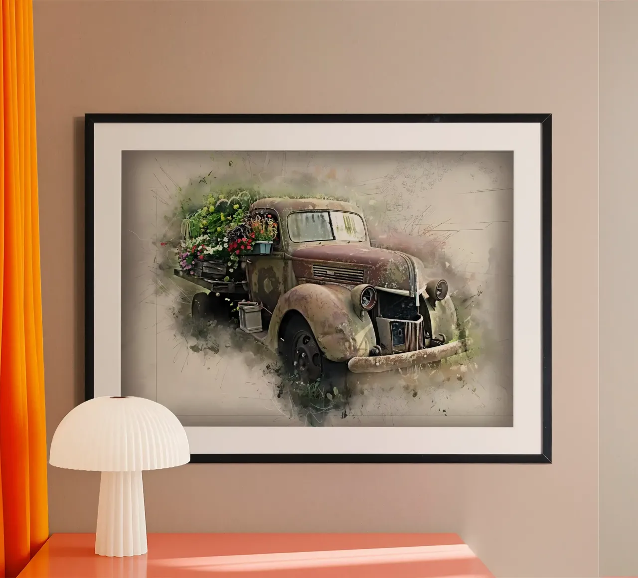 Auto retrò con fiori carta hahnemühle da diedrich