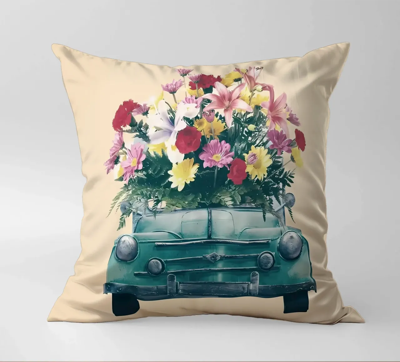Auto retrò con fiori cuscino da diedrich