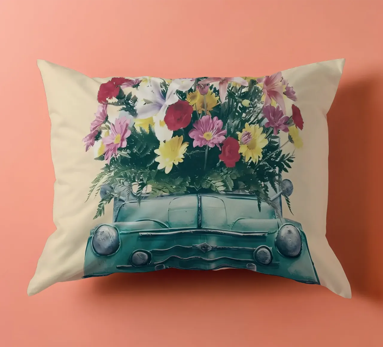 Auto retrò con fiori cuscino da diedrich