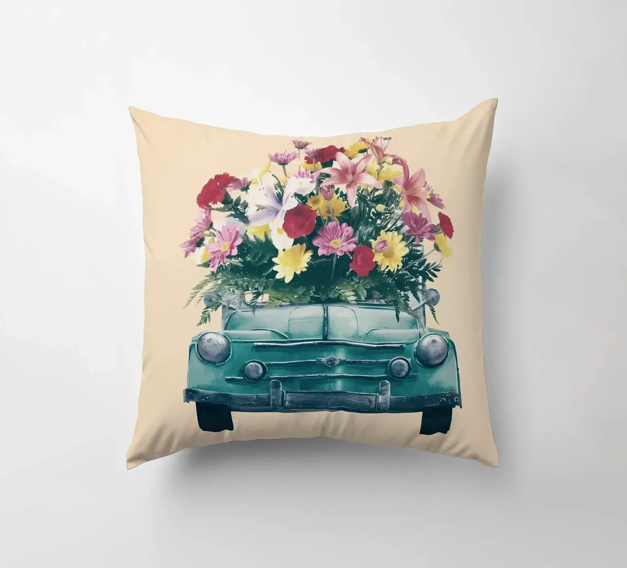 Auto retrò con fiori cuscino da diedrich