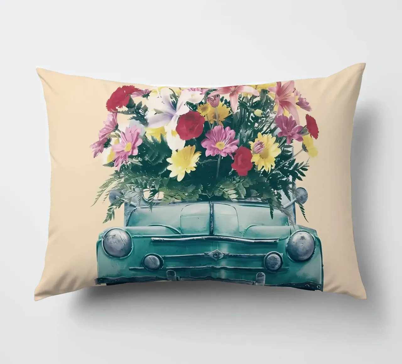 Auto retrò con fiori cuscino da diedrich