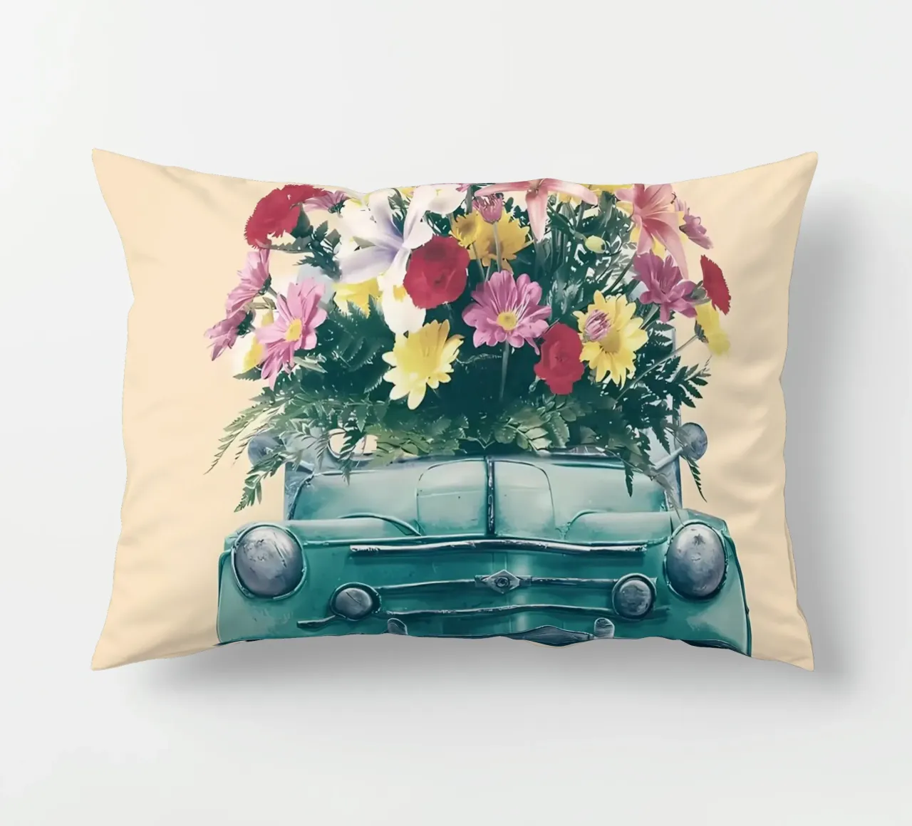 Auto retrò con fiori cuscino da diedrich