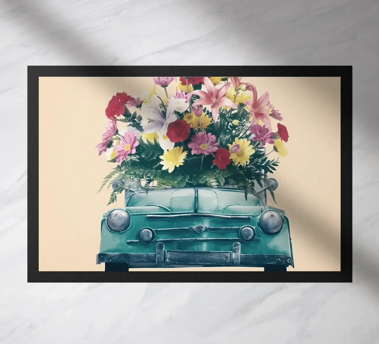 Auto retrò con fiori zerbino da diedrich