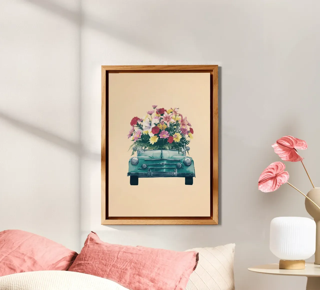 Auto retrò con fiori alluminio dibond da diedrich