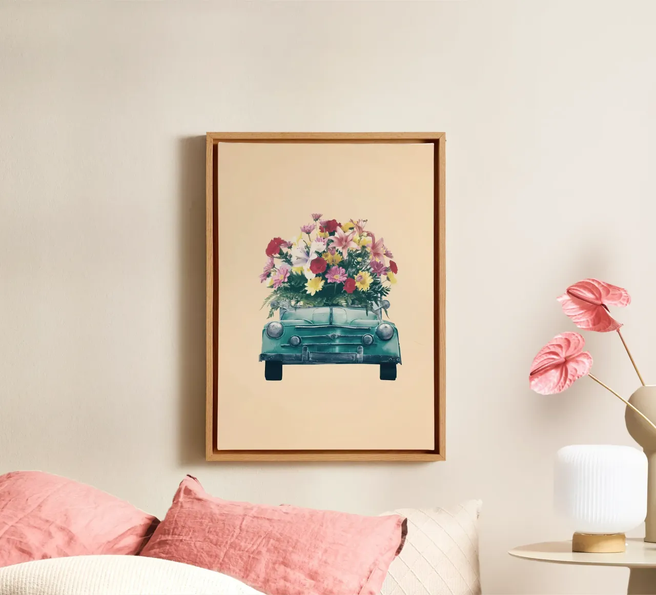 Auto retrò con fiori tela da diedrich
