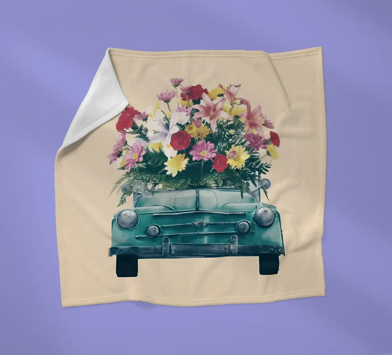Auto retrò con fiori coperta in pile da diedrich