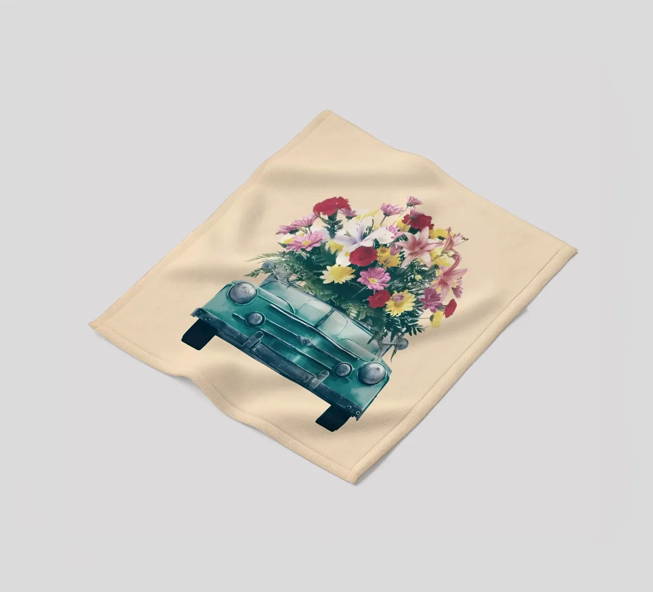 Auto retrò con fiori coperta in pile da diedrich