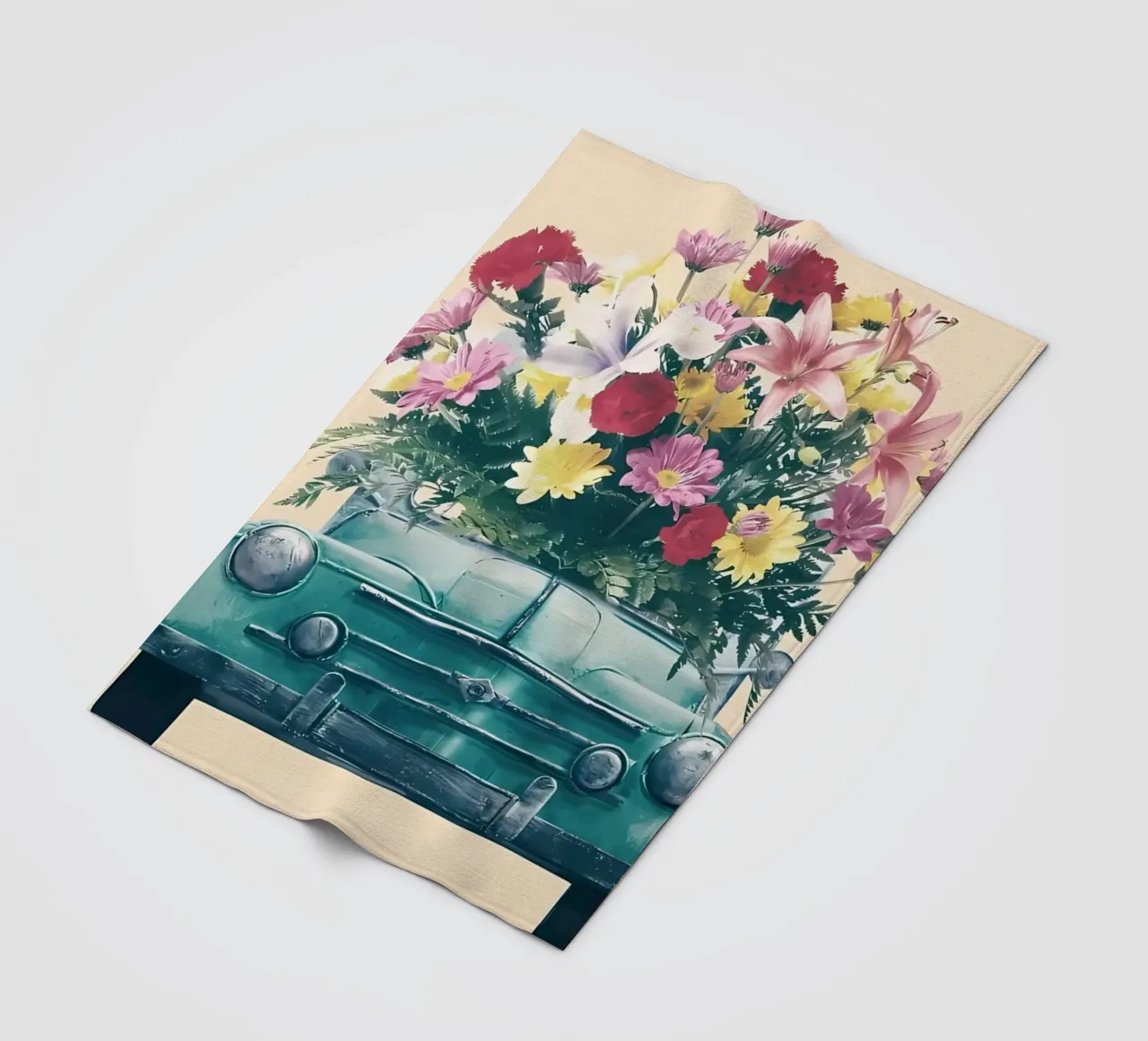 Auto retrò con fiori coperta in pile da diedrich