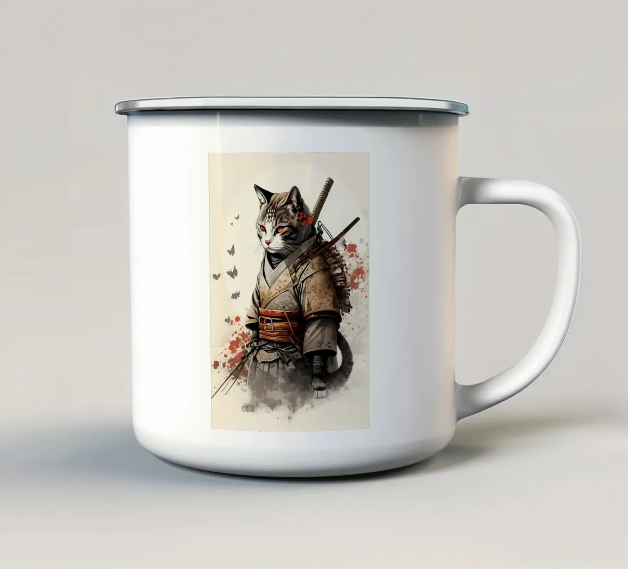 Gatto samurai tazza in smalto da diedrich