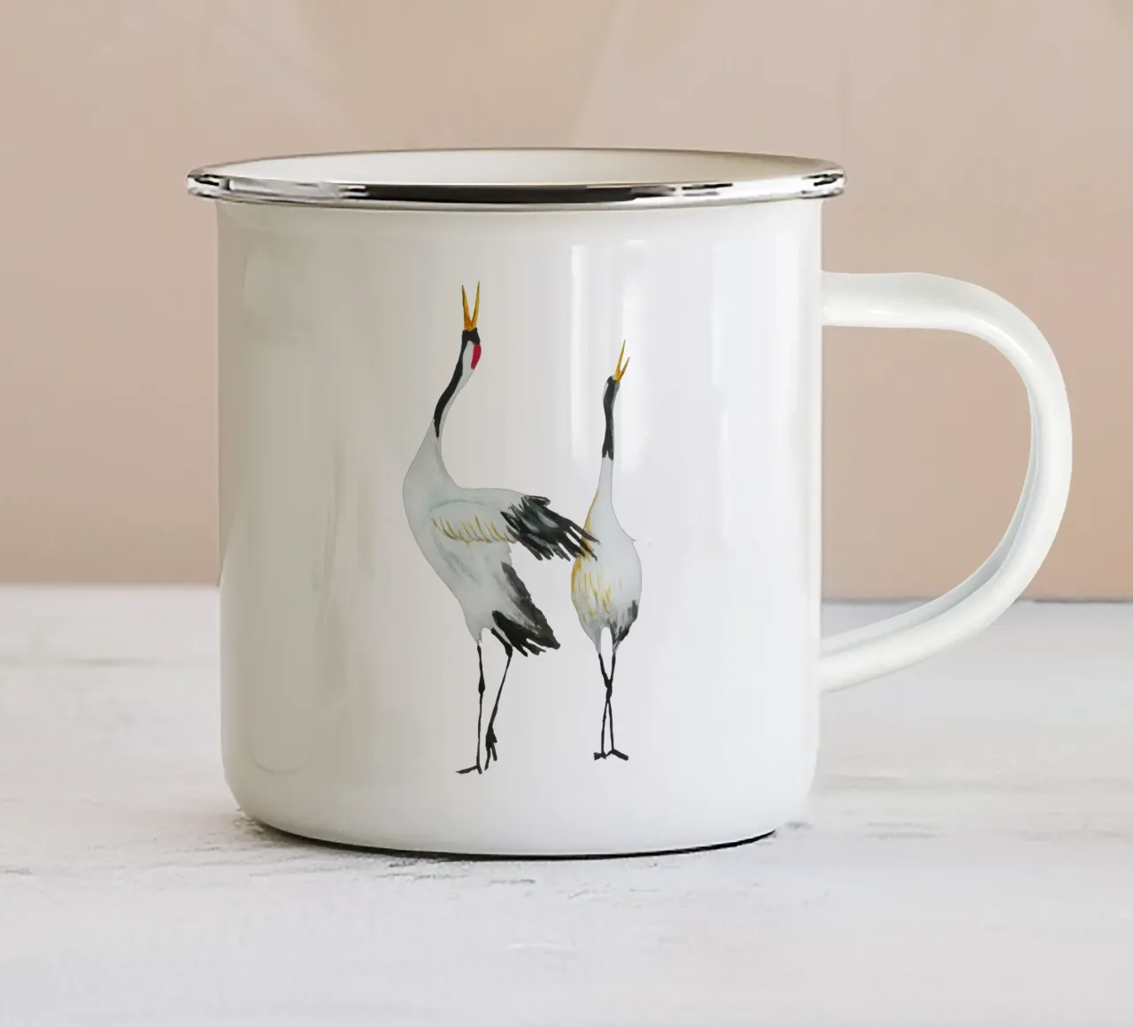Japanese cranes tazza in smalto da Femke Zwaan