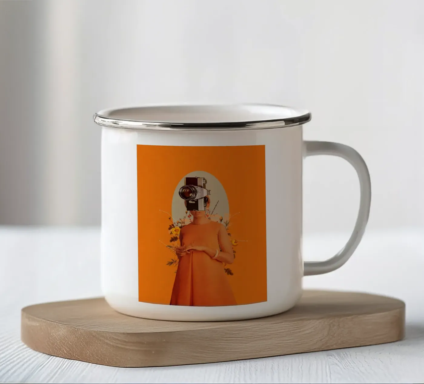 Camerahead enamel mug by Frank Moth