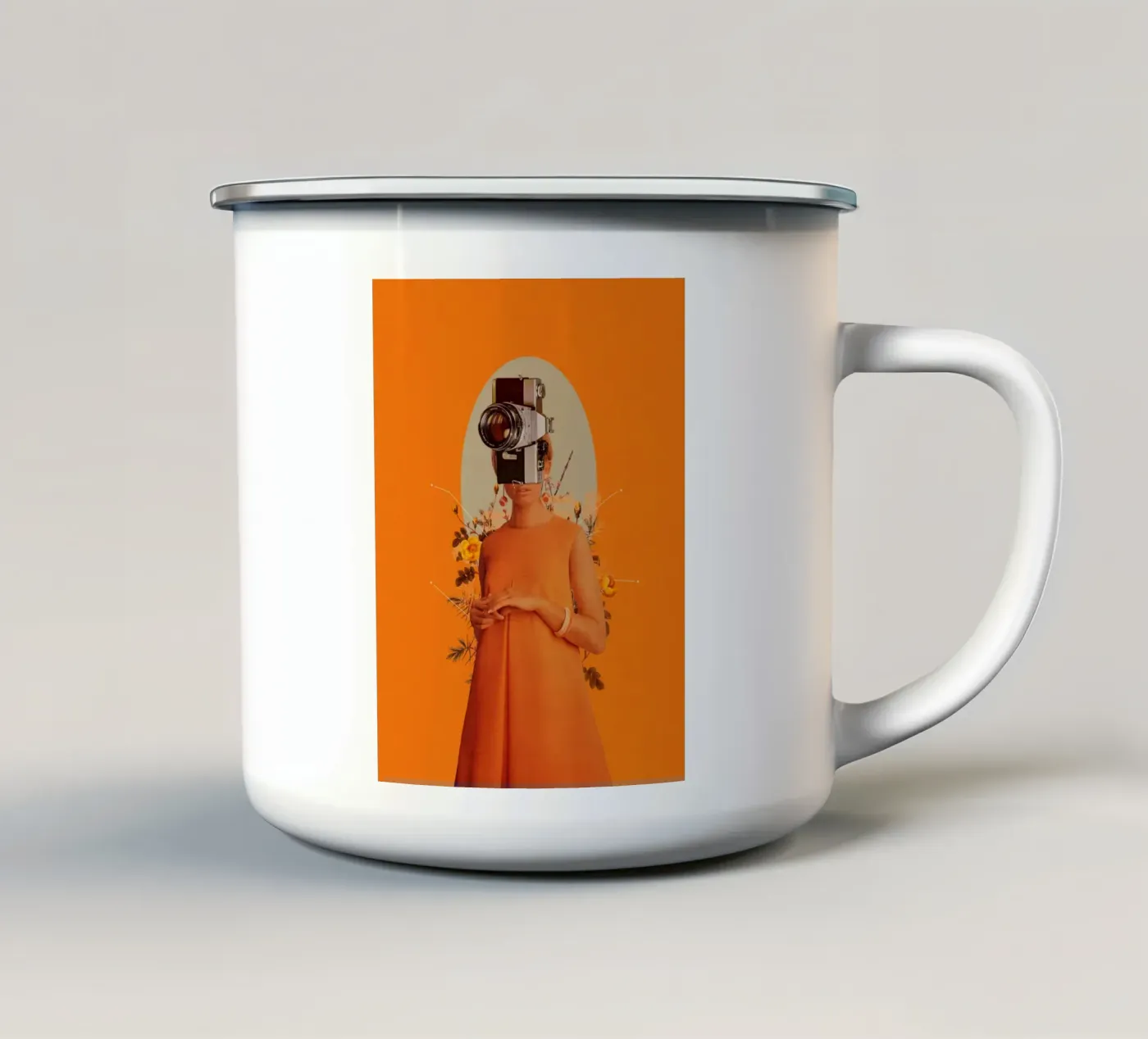 Camerahead enamel mug by Frank Moth