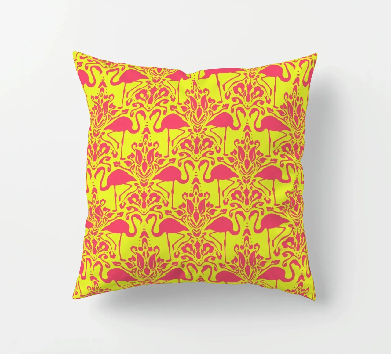 Flamingo Damask - yellow cuscino da Jacqueline Maldonado