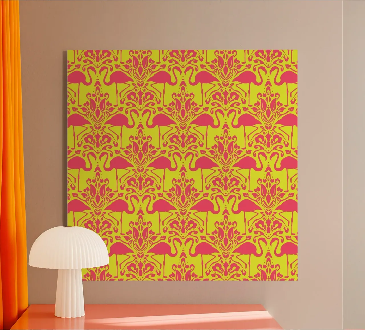Flamingo Damask - yellow plexiglass da Jacqueline Maldonado