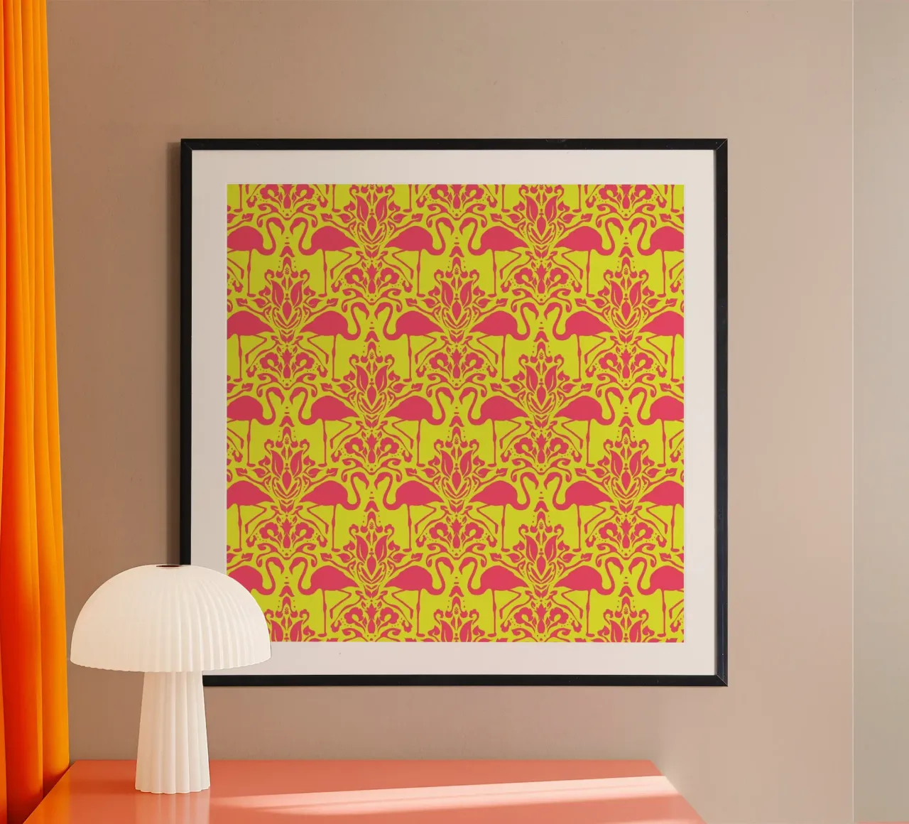 Flamingo Damask - yellow carta hahnemühle da Jacqueline Maldonado