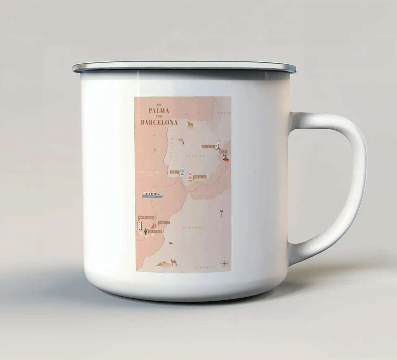 Von Palma nach Barcelona II tazza in smalto da Studio One