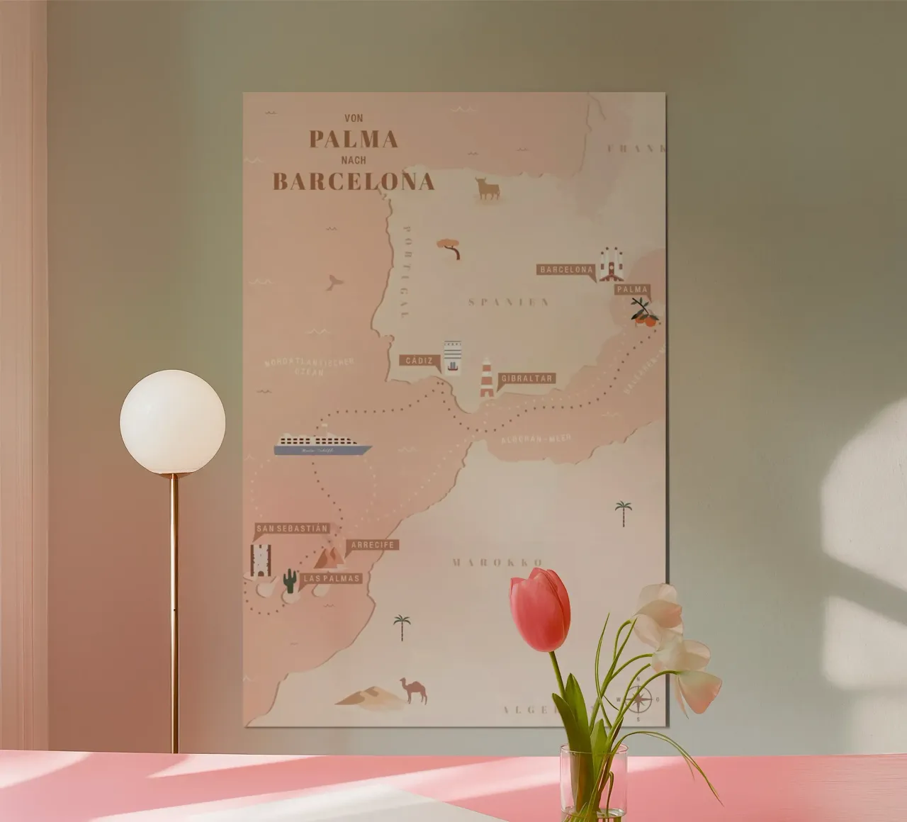 Von Palma nach Barcelona II poster con telaio in plastica da Studio One