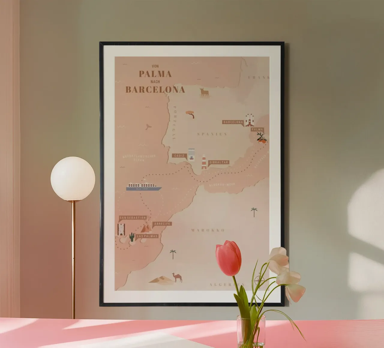 Von Palma nach Barcelona II poster con telaio in plastica da Studio One