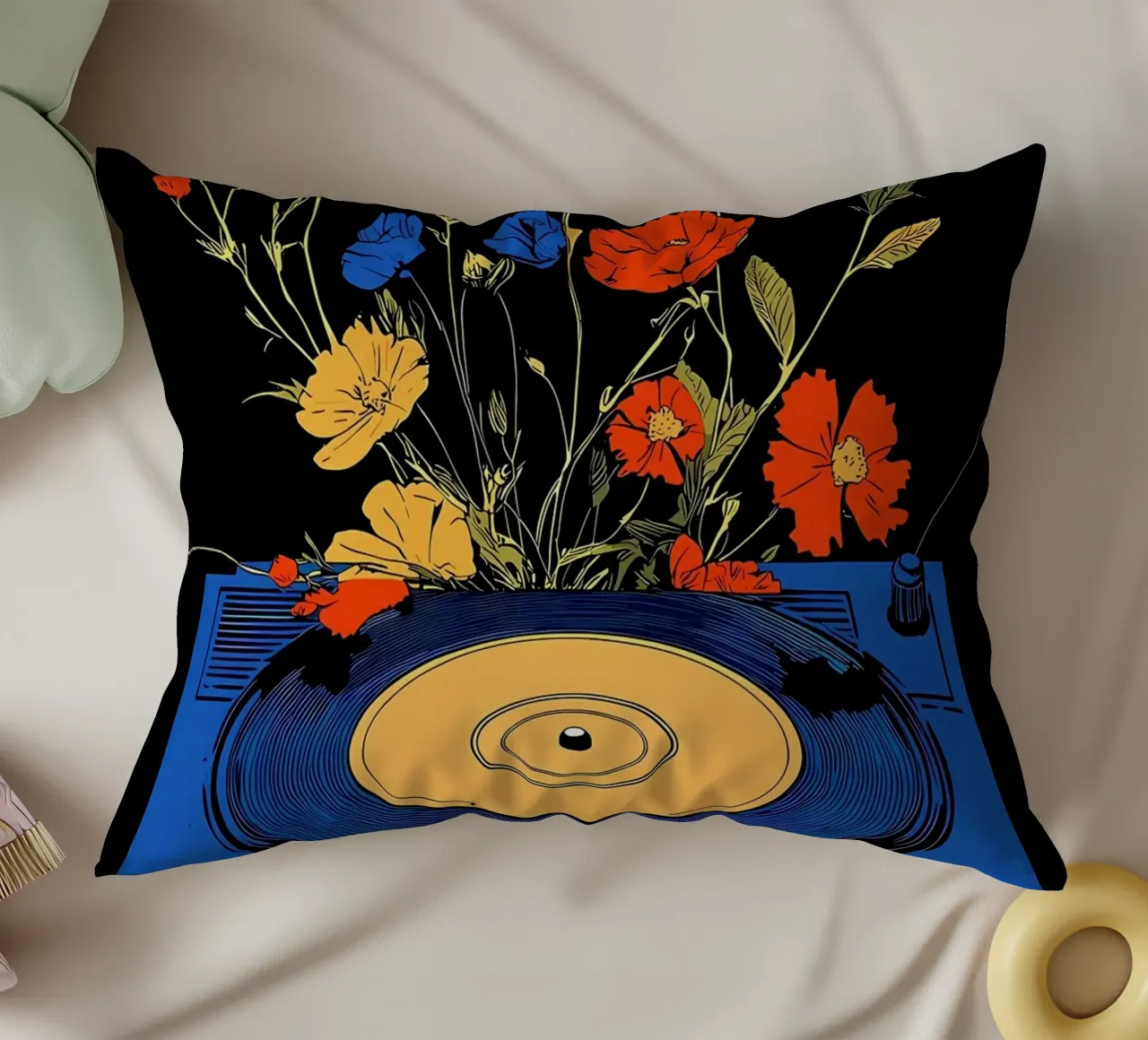 Disco in vinile con fiori cuscino da diedrich