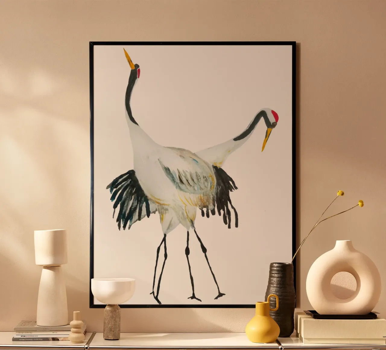 Japanese cranes poster con telaio in plastica da Femke Zwaan