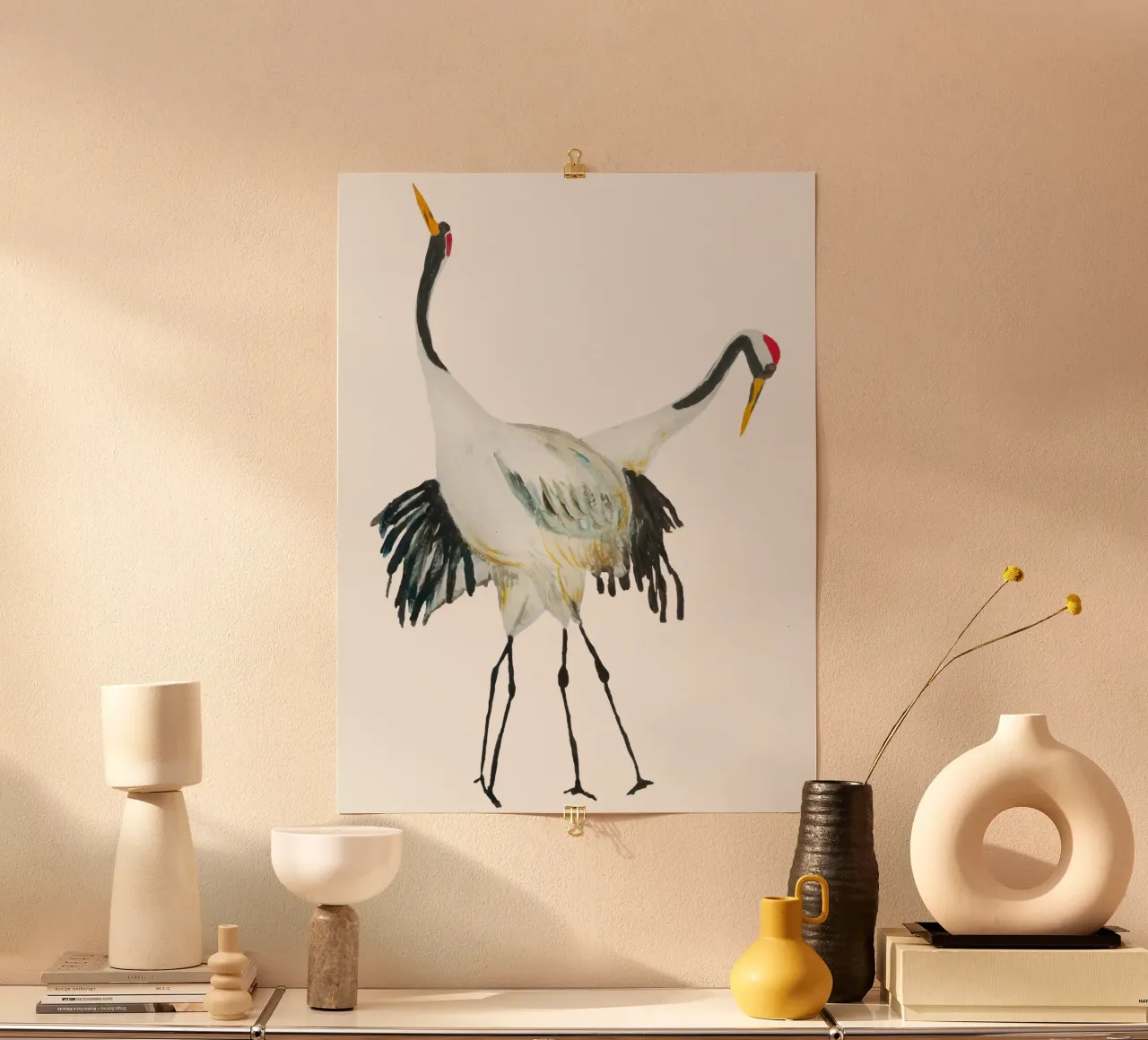 Japanese cranes poster con telaio in plastica da Femke Zwaan