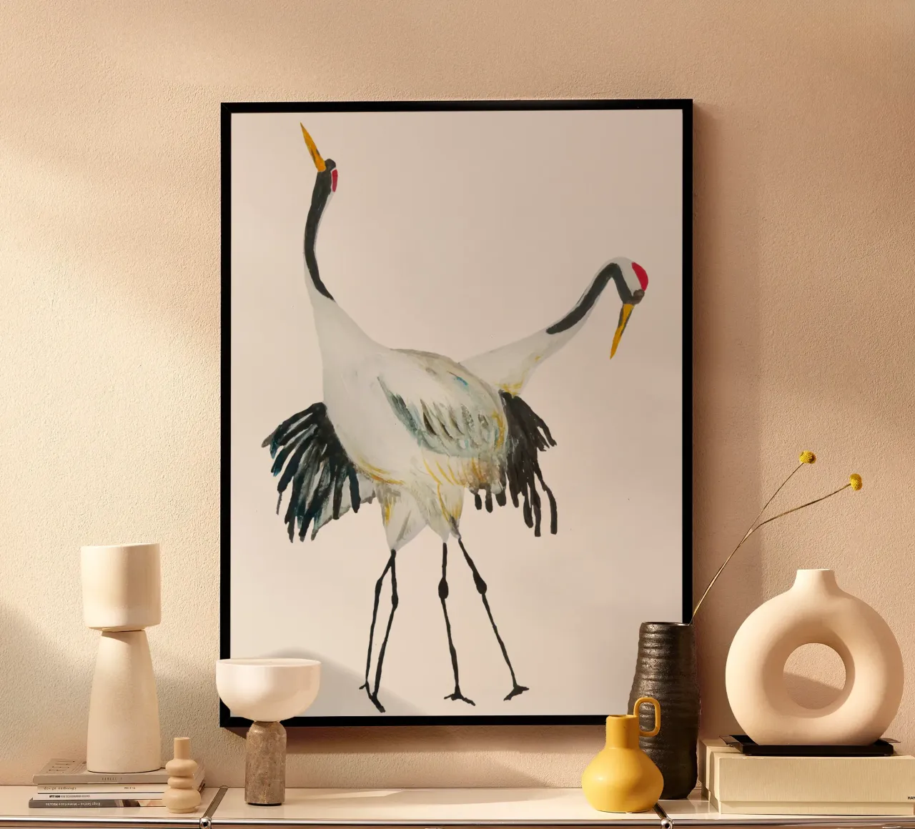 Japanese cranes poster con telaio in plastica da Femke Zwaan