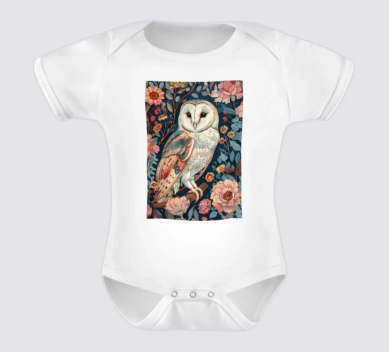 Barn Owl in Bloom short-sleeve baby romper by diedrich
