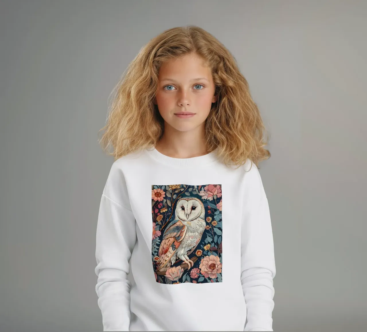 Chouette effraie en fleurs sweat enfant de diedrich