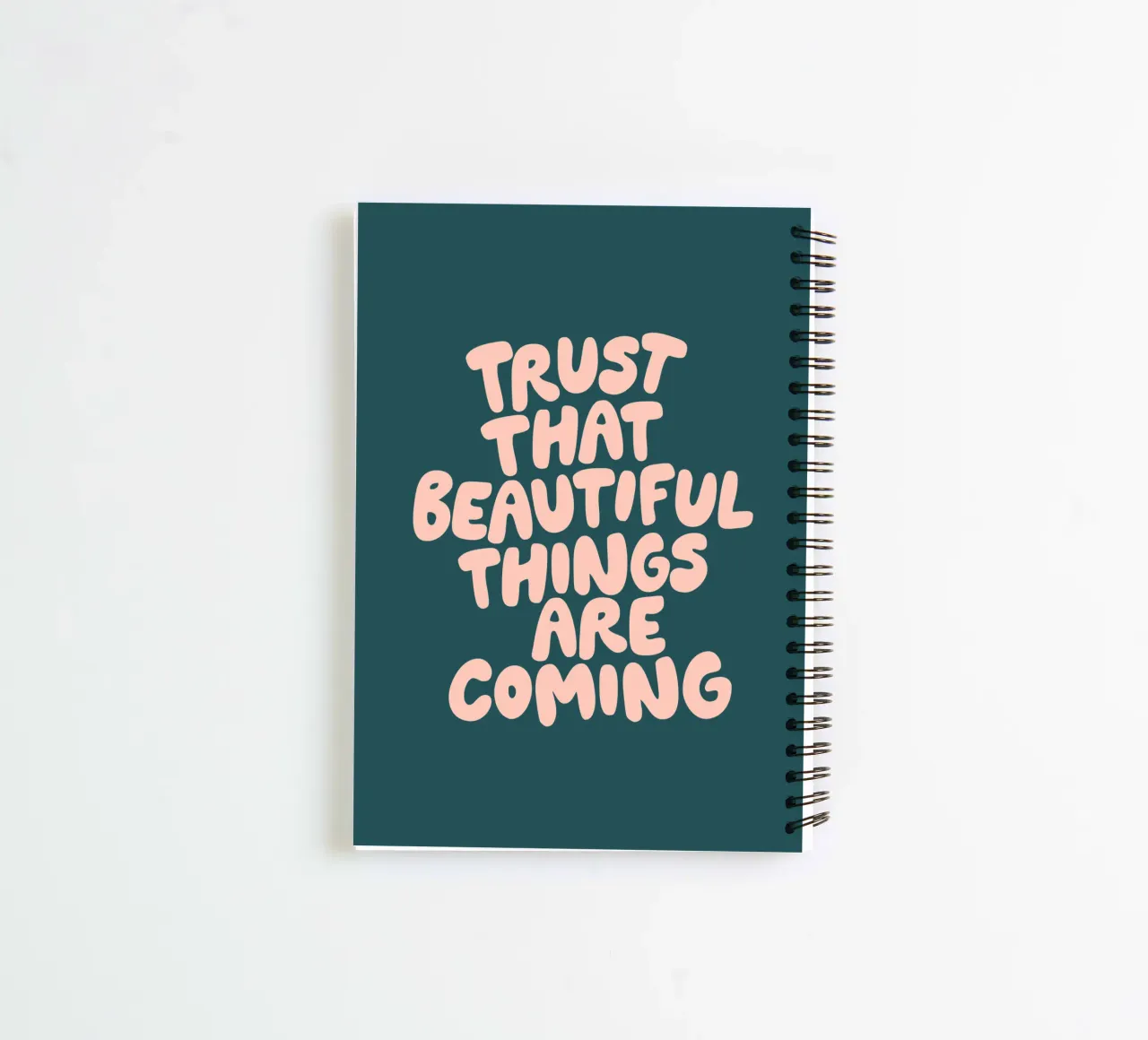 Trust That Beautiful Things Are Coming Happy Modern Design spiral notebook by THE MOTIVATED TYPE