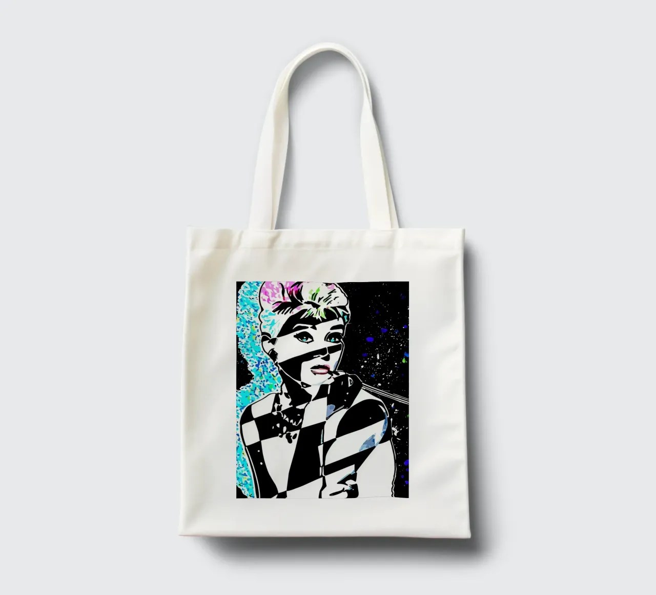 Hepburn Glitch: Quando il classico incontra il cosmico! borsa in juta da Eni Brandon
