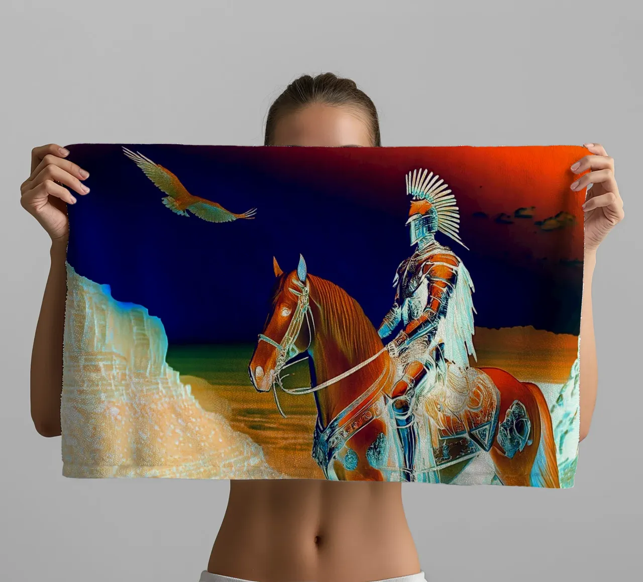CHEVALIER SUR UN CHEVAL. DESSIN. asciugamano da bagno da Thierry vobmann photography