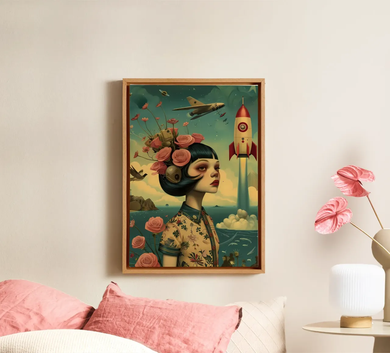 Bambola spaziale vintage tela con Cornice a cassetta da diedrich