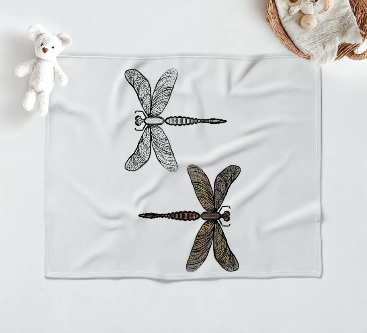 daily sketch dragonfly - 2 fleece blanket by words-in-frames