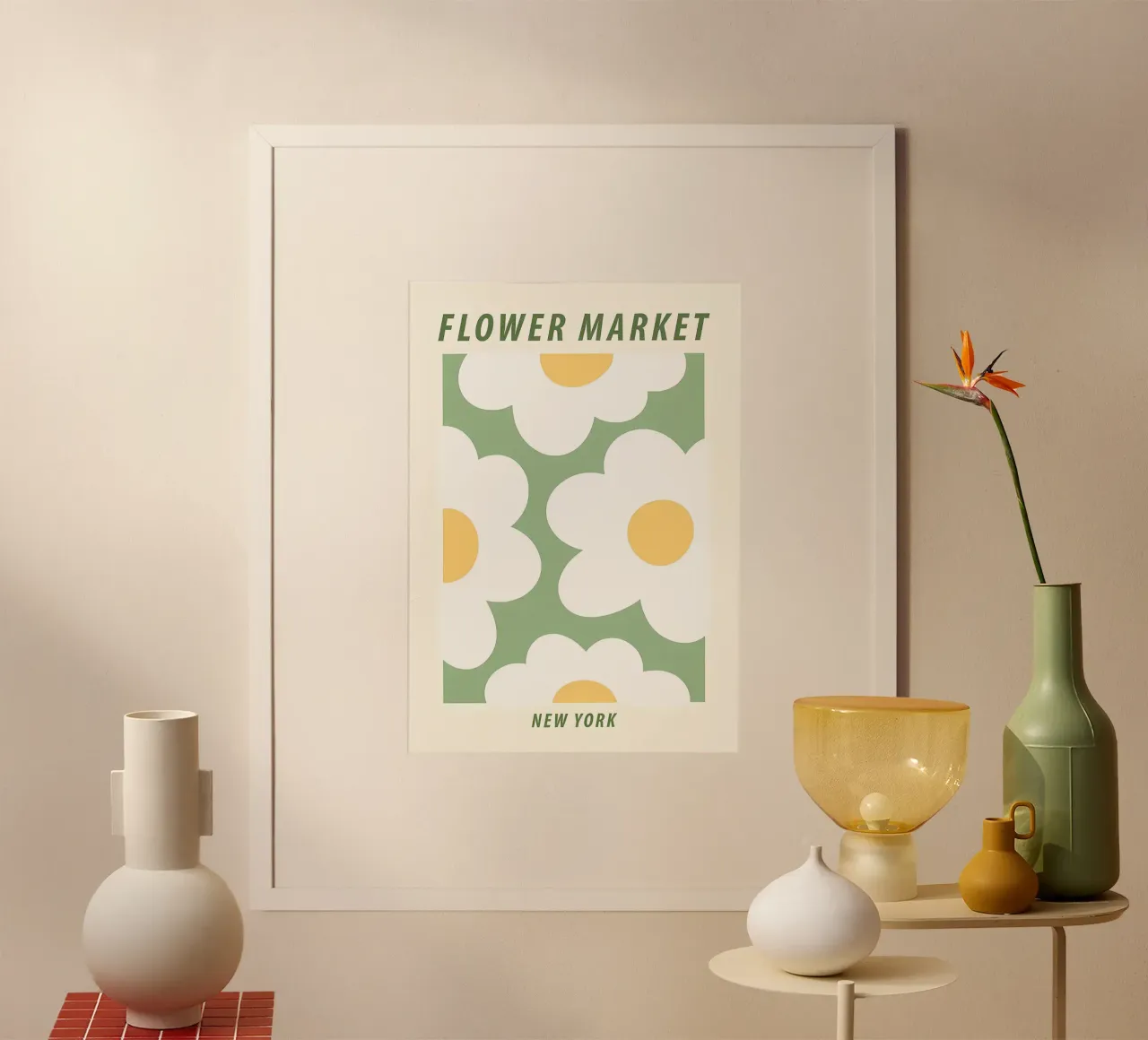 Mercato dei fiori di New York poster con telaio in legno da diedrich