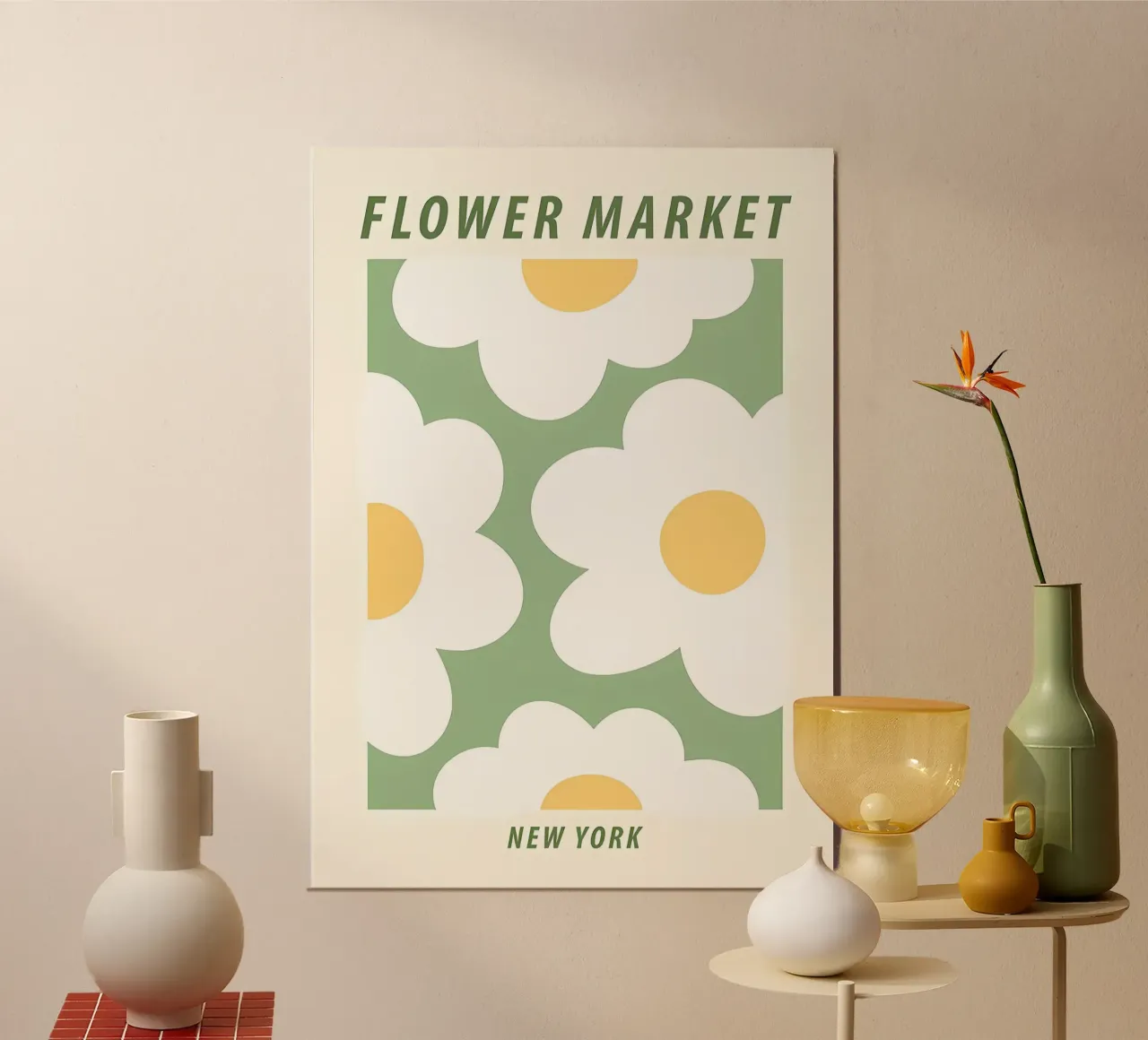 Mercato dei fiori di New York poster con telaio in legno da diedrich