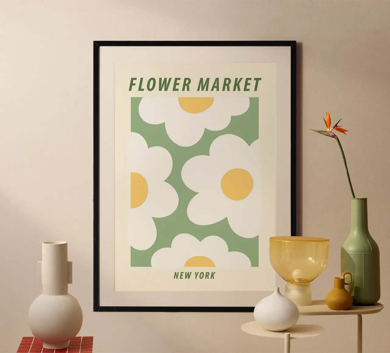 Mercato dei fiori di New York poster con telaio in legno da diedrich
