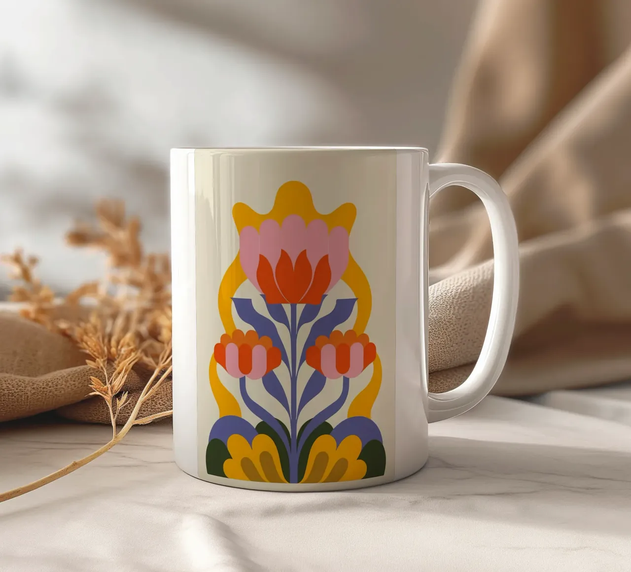 Floreale folk retrò - Scandinavo moderno di metà secolo tazza in ceramica da diedrich