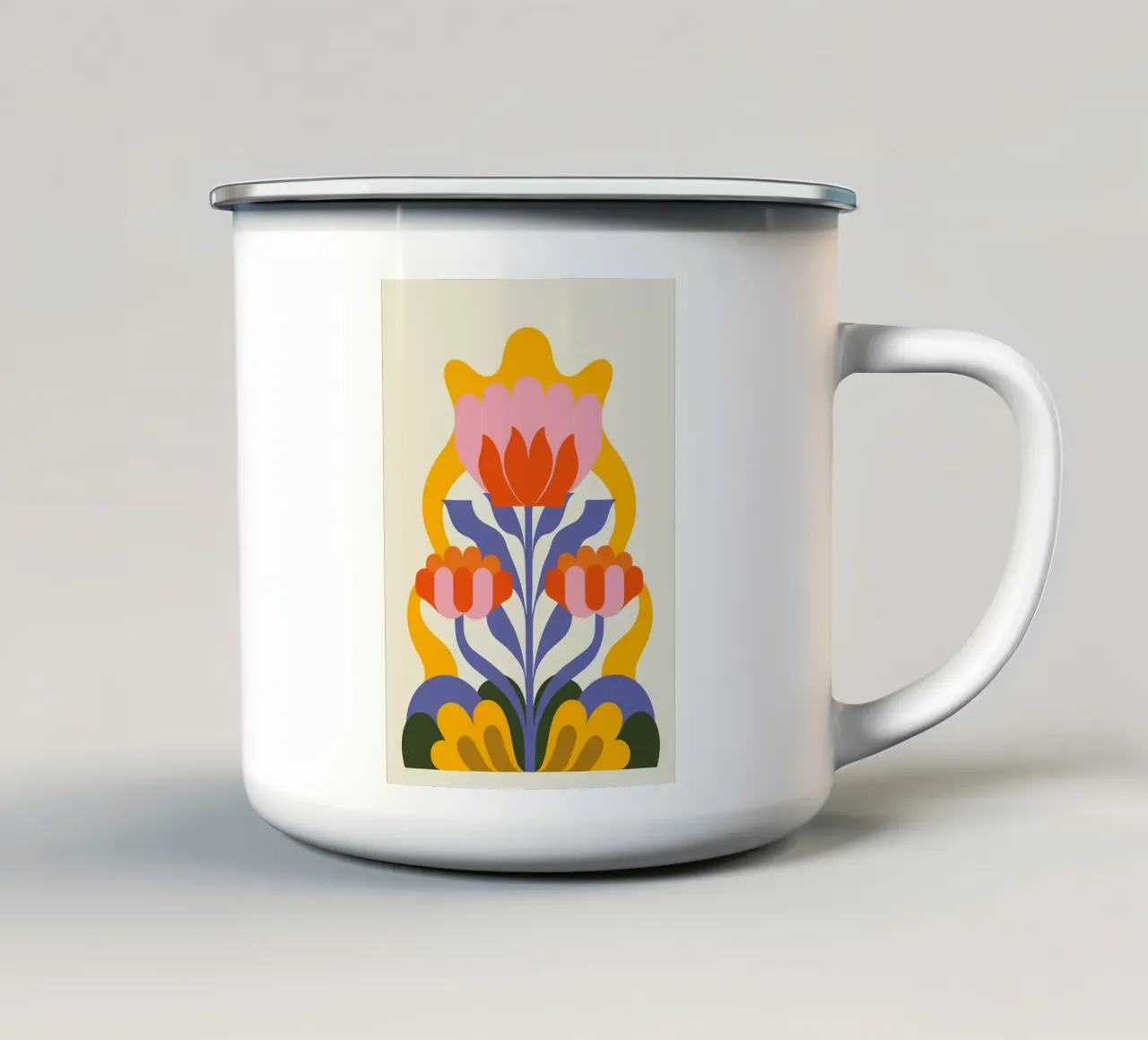 Floreale folk retrò - Scandinavo moderno di metà secolo tazza in smalto da diedrich