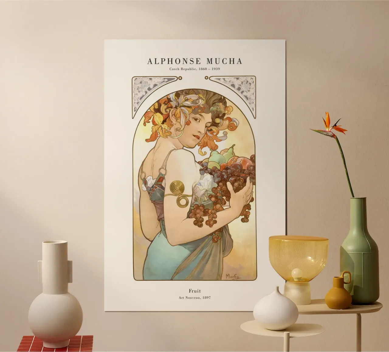 Alfons Mucha - Frutta poster con telaio in plastica da Old Masters