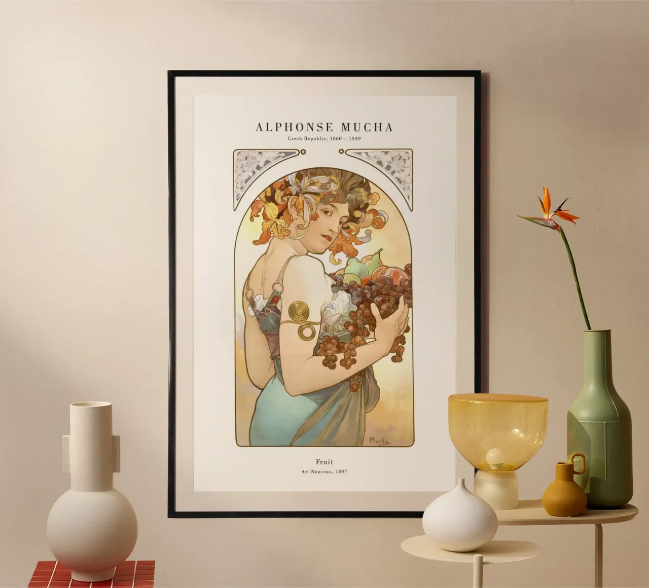 Alfons Mucha - Frutta poster con telaio in plastica da Old Masters