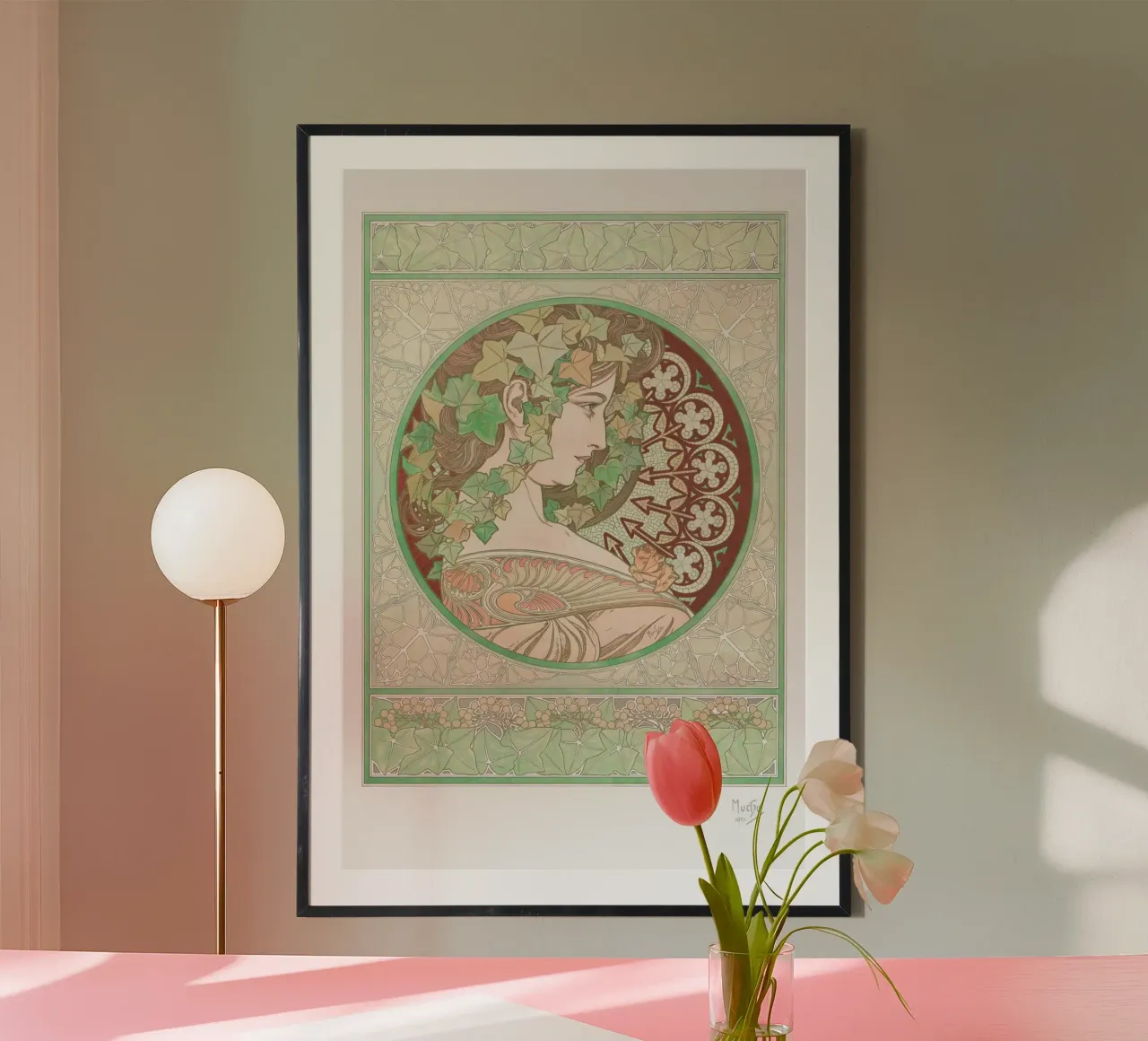 Alfons Mucha - Edera poster con telaio in legno da Old Masters