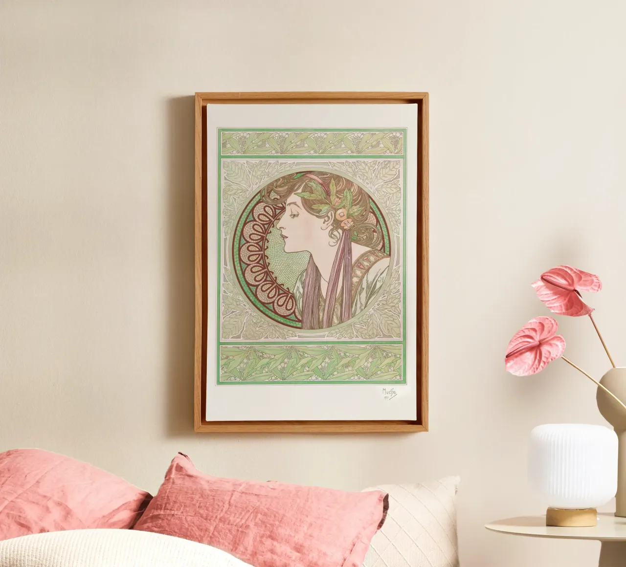 Alfons Mucha - Laurel canvas with Floater frame by Old Masters