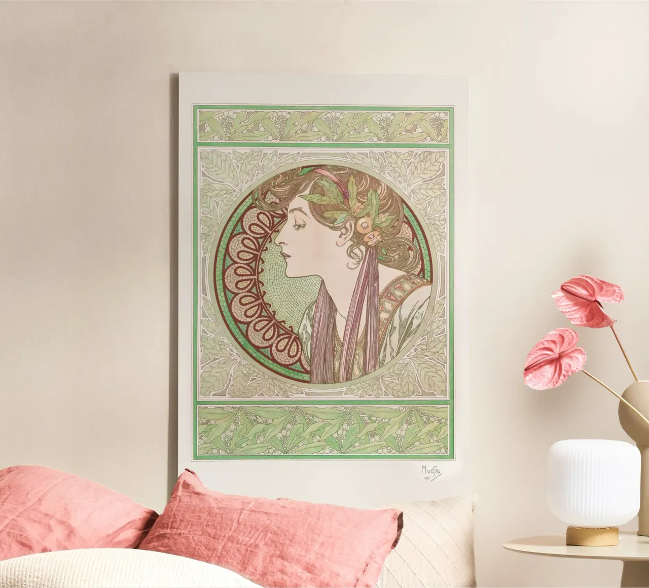 Alfons Mucha - Laurel canvas with Floater frame by Old Masters