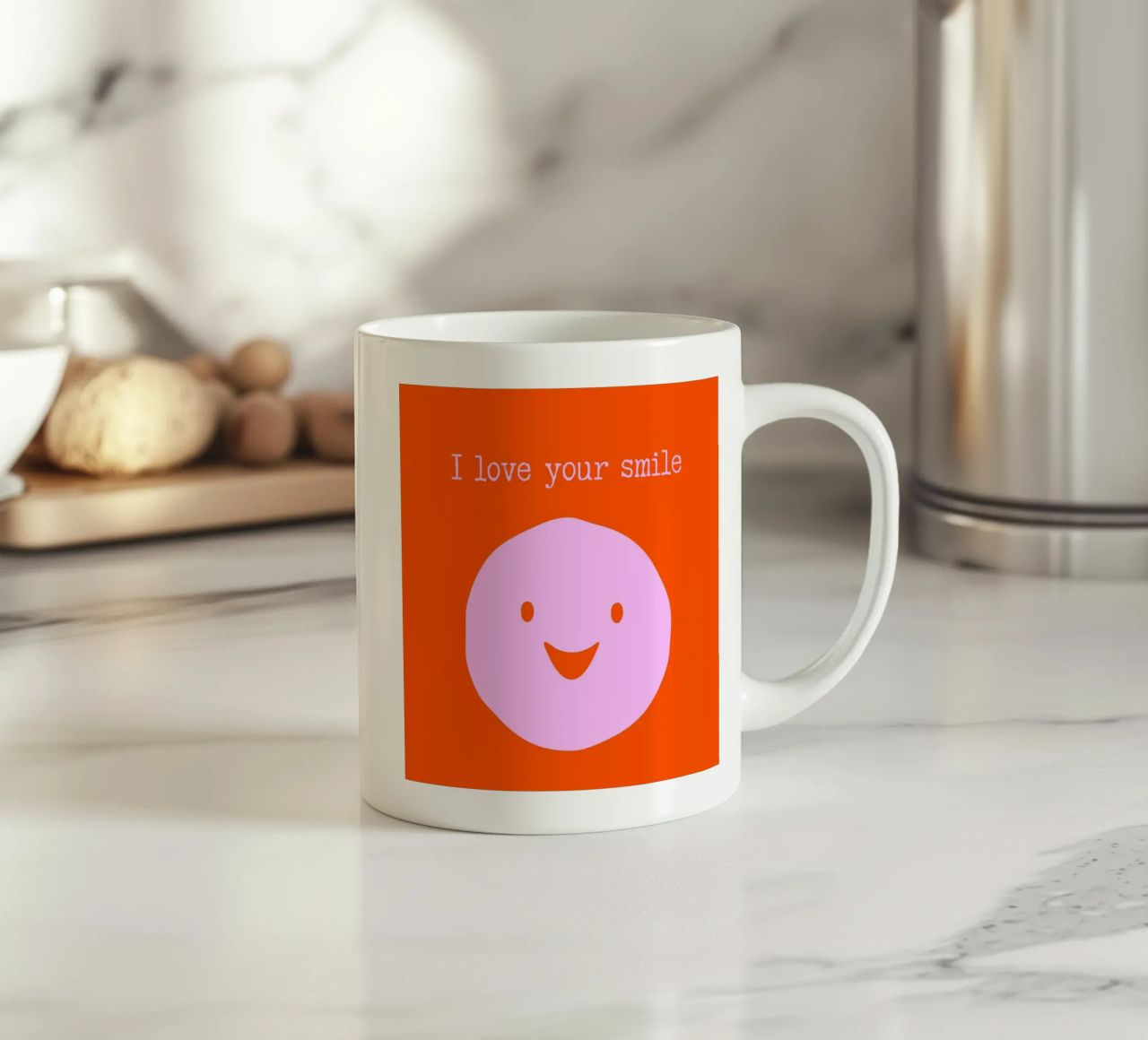 Be happy, Smile mit Name tazza in ceramica da Ohkimiko