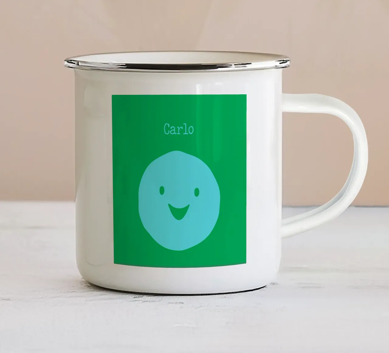 Be happy, Smile mit Name taza de esmalte de Ohkimiko