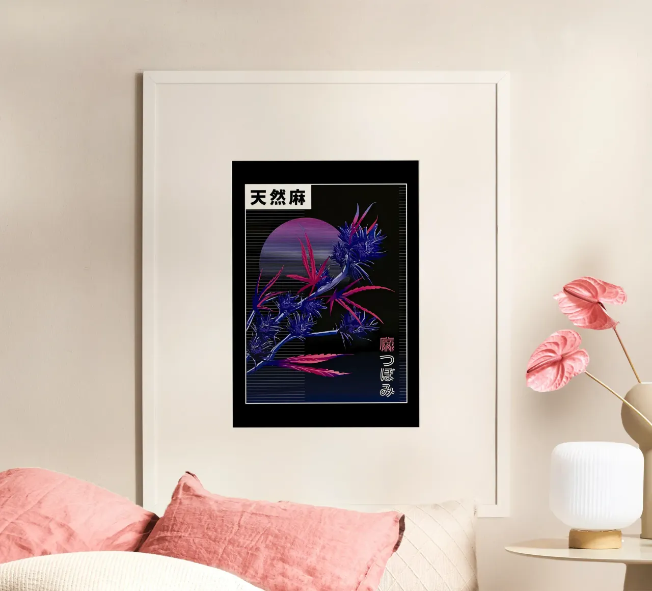 Pianta di cannabis vaporwave poster con telaio in plastica da diedrich