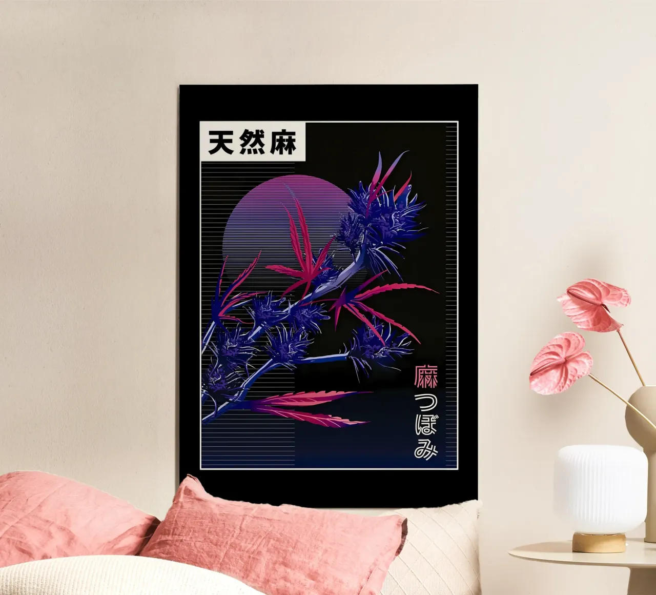 Pianta di cannabis vaporwave poster con telaio in plastica da diedrich