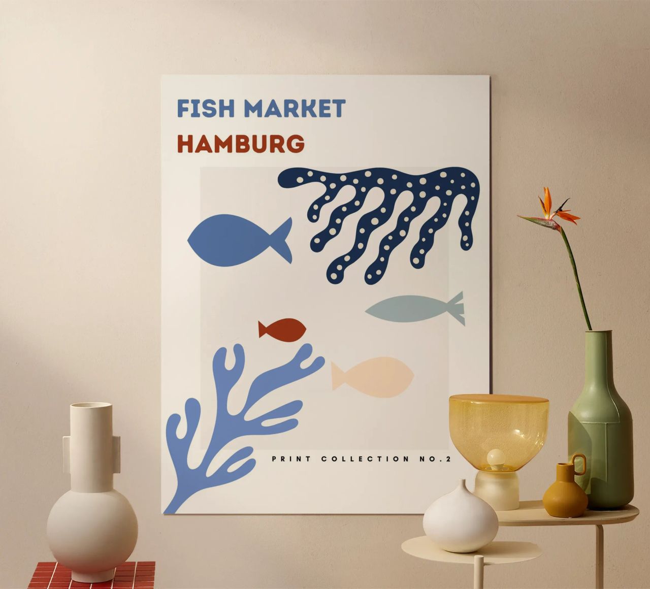 Fischmarkt Hamburg City Art - Maritime Korallen & Meerestiere Poster von Studio Remiér